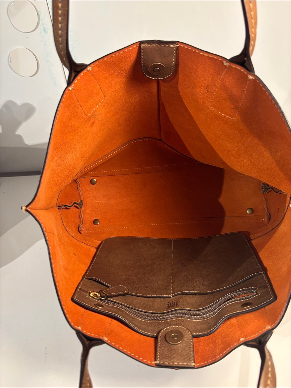 Frye Brown Leather Tote with Orange Interior - Picture 3 of 9